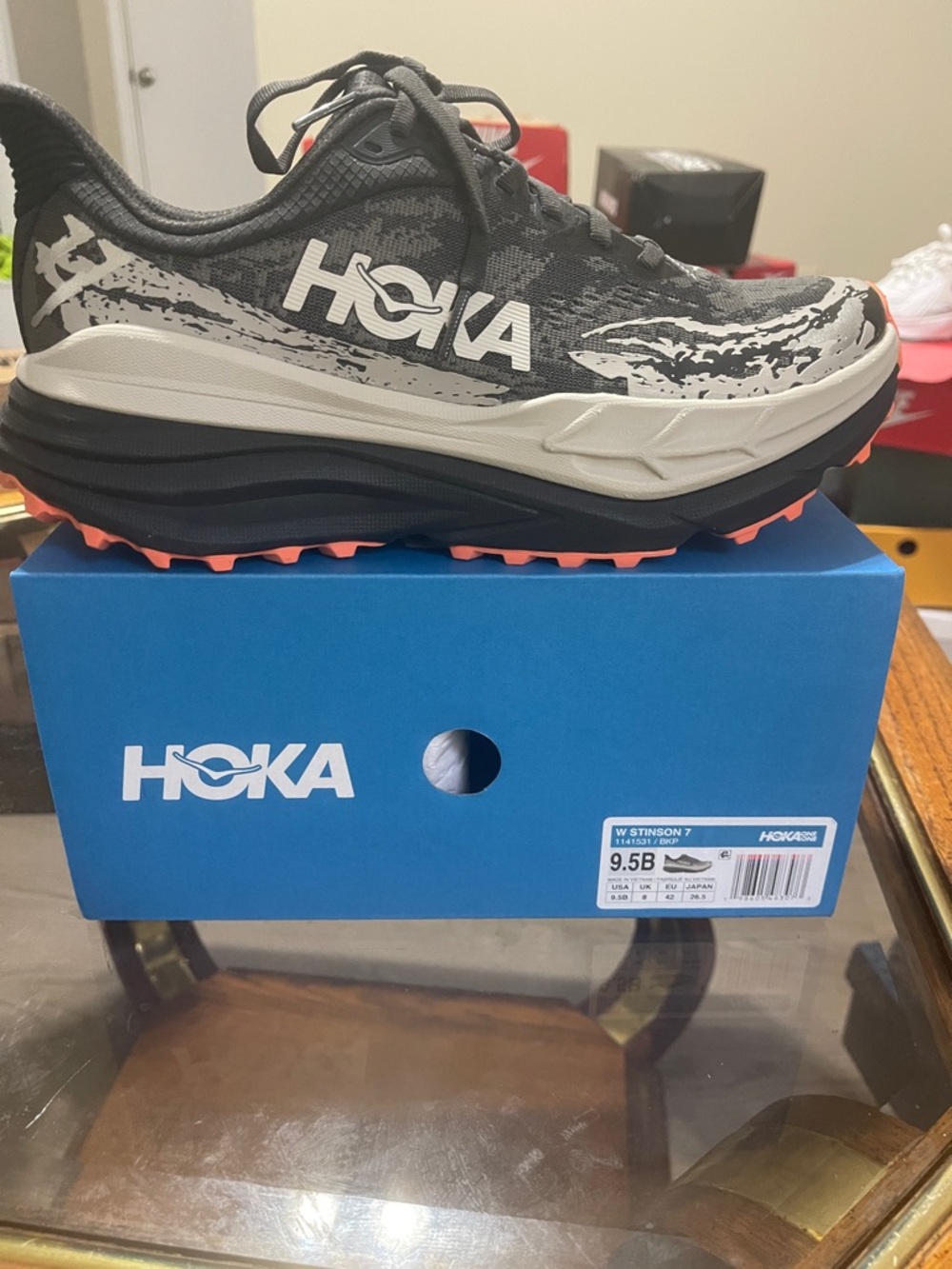 Hoka Gray & Black Trail Running Shoe with Coral Tread